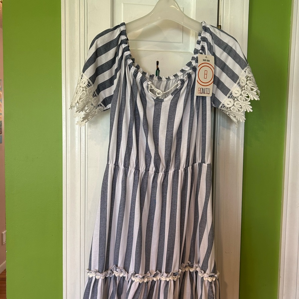 Blue and White Striped Kids Dress
